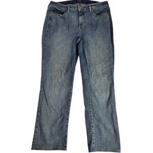 NYDJ Jeans Womens 10 Sheri Slim Blue Lift Tuck Stretch Denim Raw Hem Ankle